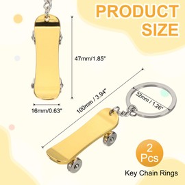 PATIKIL SkateBoard Keychain, 2Pcs Mini Cute Skate Board Key Chain Sport Pendant Key Ring Bag Backpack Decor for Men Women Party Gifts Favors, Gold