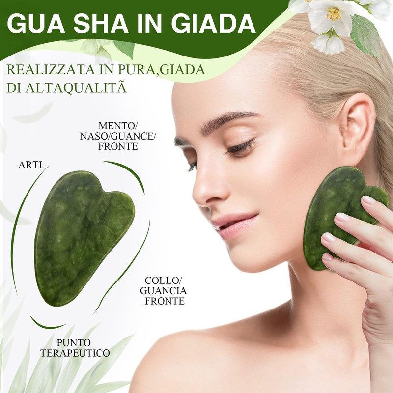Gua Sha Stone & Face Roller Set Natural Jade Roller