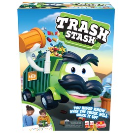 Goliath Trash Stash Game - Fill Trashcan, Watch It Dump Into Garbage Truck Or Truck Chucks It Up - No Reading Required, Ages 4 and Up, 2-4 Players , Green