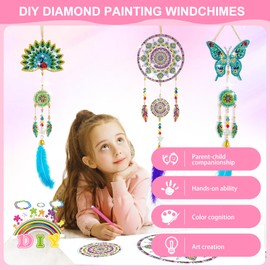 Crafts Girls 6 7 8 9 10 Years Gift Ideas, Gifts for Girls 6 9 11 Years Craft Set Children Diamond Painting Toy from 5-12 Years Birthday Gift Dream Catcher Pendant Wind Chime Craft Set