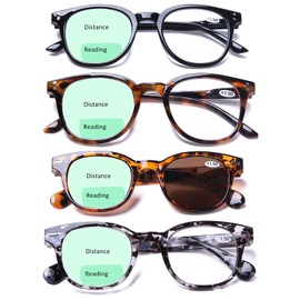 AQWANO 4 PACK Bifocal Reading Glasses for Men Women Bifocals Readers, Lightweight Comfortable Fashion with 1* Bifocal Sun Readers with Clear Top Lens, 3.0
