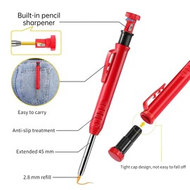 Juego de Lápices de Carpintero Sólidos, con Recambio Marcador Mecánico de Orificio Profundo de Punta Larga Herramienta de Marcado para Marcar Orificios Pasantes