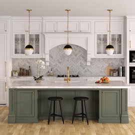 Henn&Hart 9" Wide Pendant with Glass Shade in Blackened Bronze/Brass/White Milk, for Home, Living Room, Bedroom, Entertainment Room, Office, Kitchen, Dining