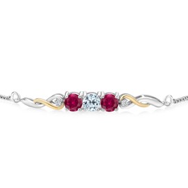 Two-Tone Gemstone Birthstone and Created ruby and Accent Lab Grown Diamond Infinity Tennis Bracelet For Women In 925 Silver and 10K Yellow Gold | Round 5MM and 1.3MM | Fully Adjustable Up to 9 Inch