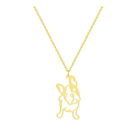 CrownOfRibbons French Bulldog Pendant Necklace, Gold-Tone Chain, Dog Design