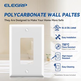 ELEGRP Large Size Outlet Covers Wall Plates, 1-Gang Decorative Electric Outlet Covers, Unbreakable Polycarbonate Faceplates for Decorator Device, UL Listed, Screws Included (1 Pack, Glossy White)