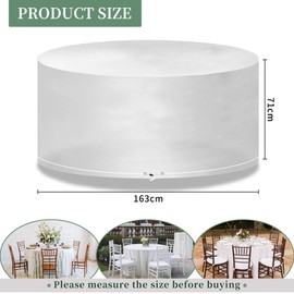 Funshot Garden Furniture Covers, Waterproof, Round Garden Table Cover, Diameter 163 x 71 cm, Transparent Polyethylene Cover for Outdoor Garden Furniture, Protection for Table and Chair