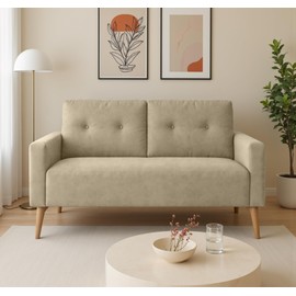 Homall Loveseat Sofa, Mid-Century Sleeper Sofa Couch, Fabric Upholstered 2-Seater Sofa for Living Room, Studio, Apartment (Beige)
