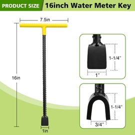 TFMUZERT Water Meter Key 16 Inch with 4-Way Utility Key, T-handle Water Shut Off Tool for Main Water Meter Valves