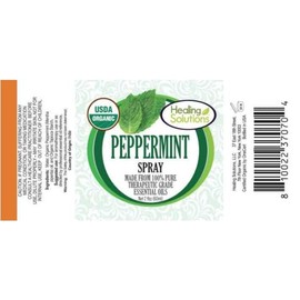 Healing Solutions Organic Peppermint Spray - Certified USDA Organic - Water Infused with Peppermint Essential Oil - 2 Ounce Bottle - Aromatherapy Oil Spray | Healing Solutions