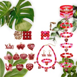 XYNEALCEH Valentine's Day Jewelry Kit: 2300PCS+ Red Polymer Clay Beads, Rhinestone Crystal
