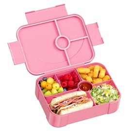 LEIKEEGO Children's Lunch Box with Compartments Leak-Proof Lunch Box Children for Girls and Boys Lunch Box Children for Nursery and School (Pink)