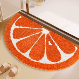 AKTHA Semicircle Bathroom Mat, Home Entrance Rug, Absorbent Anti-Slip Shower Mat, Fluffy Hairy Bathroom Rug Machine Washable (Orange, 16X30)
