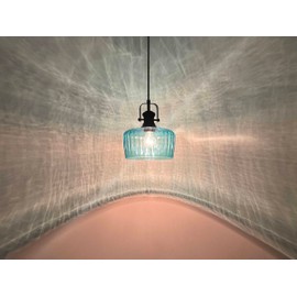 Leading Lighting 1 Light Pendant Light Hanging Modern Farmhouse Indoor Fixture 9" Blue Textured Glass Black Finish Dinning Over Sink Kitchen Island