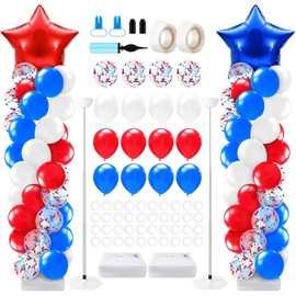 Kasyat 2 Sets 4th of July Balloon Column Stand Kit with Foil Star Balloons Blue and Red White Arch Kit for Floor for Patriotic Memorial Day 250th Anniversary Independence Day Decorations