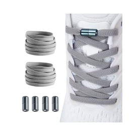 2 Pair Elastic No Tie Flat Shoe Laces for Kids and Adults - Elastic No Tie Shoelaces System, Grey+grey, X-Large