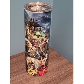 Iron Maiden Collage of Eddie 20 0z tumbler w 2 lids NEW