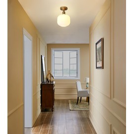 Pathson Vintage Flush Mounted Ceiling Light with Milk White Glass, Brushed Brass Modern Ceiling Lamp Fixture for Farmhouse Hallway Foyer Loft Living Room Bedroom