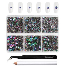 Beadsland 4300 Pieces Green Flat Back Rhinestones Nail Stones Round Crystal Rhinestones for Crafts Mixed 6 Sizes with Picking Tweezers and Wax Pen Set SS6-SS20,Green Volcano
