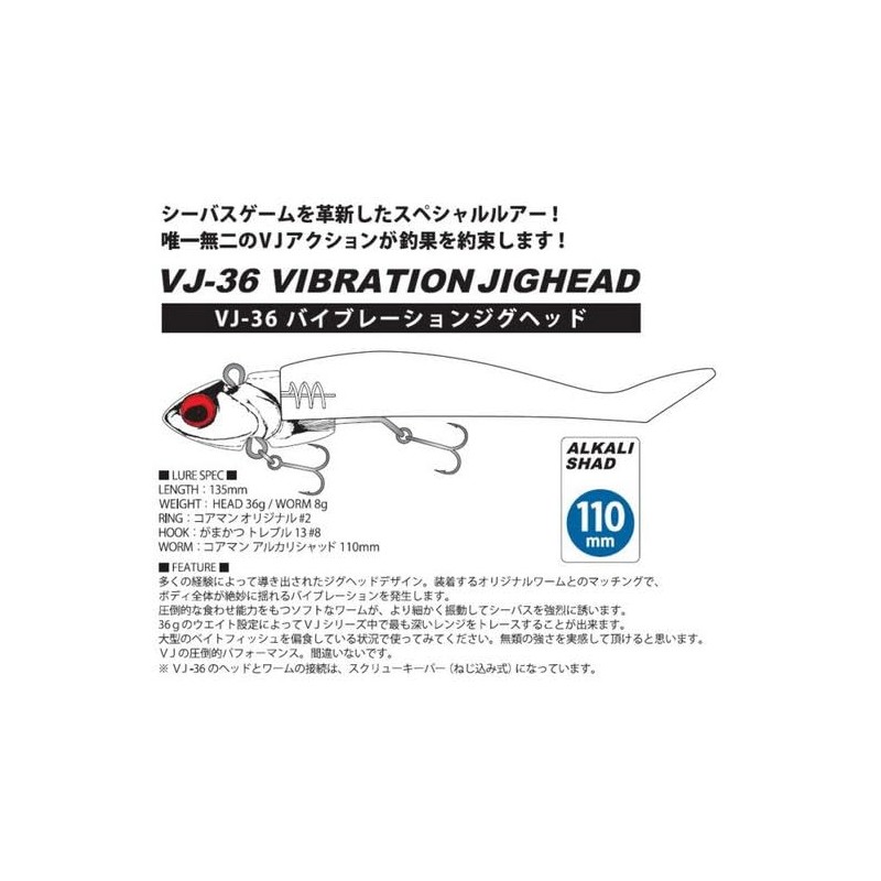Coreman Vibration Jig Head VJ-36#003 Silver Head / Sardine on