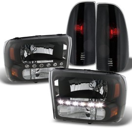 AKKON - For Ford F250/350/450/550 Superduty Black LED Headlights w/Signal Lamps + Black Smoke Tail Lights Combo
