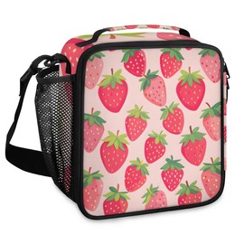 Eizlang Fruits Strawberries Insulated Lunch Bags Reusable Cooler Lunch Box Freezable Tote Lunch Bag Organizer with Adjustable Shoulder Strap for Work