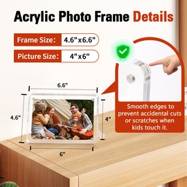 FIXSMITH 4x6 Acrylic Picture Frames 2 Pack, Clear Picture Frame with Stand, Magnetic Acrylic Photo Frames for Tabletop Display Horizontally or Vertically, Acrylic Floating Frame for Home Office