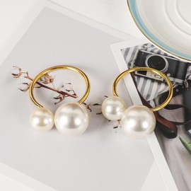 Gold Napkin Rings Set of 12 - Golden Pearl Napkin Ring Holders for Wedding Party, Holiday Casual & Formal Family Dinner Table Decoration