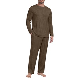 PrinStory Men's Pajama Set Soft Long Sleeve Shirts and Pants Mens Pjs Loungewear 2025 Outfits Sweatsuit Coffee M