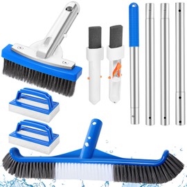 Tioncy 7 Pcs Pool Tile Cleaning Kits Includes Pool Brush with Pole Stainless Steel Brush with EZ-Clip Handle Pumice Stones for Pool and Scrub Brushes to Remove Rust Stain Spot Concrete Pool Spa