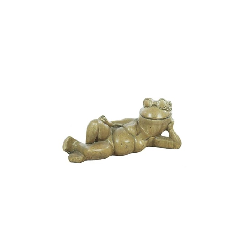 Solid Rock Stoneworks Reclining Frog Concrete Statue, 6" Tall, Aged