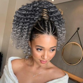 YXCHERISHAIR Ponytail Extension,Curly Wavy Ponytail Ombre Grey Drawstring Ponytail Hair Extensions for Women Natural Wavy Synthetic Hairpiece for African Women Daily Use party(T/Grey, 10inch)
