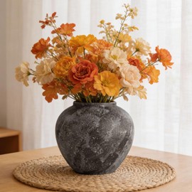 Rustic Ceramic Vintage Farmhouse Vase for Decor (Large Brush Black)