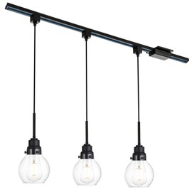 VINLUZ 3 Pack Black H-Type Track Pendant Lighting Fixtures with 40 Inch Track Lighting Rail & H Track Floating Canopy Connector Ceiling Light Fixtures Hanging with Clear Glass Shade