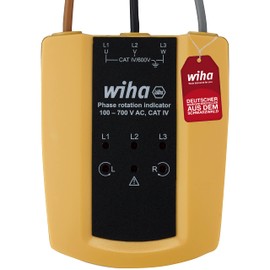 Wiha Rotary field direction indicator, 100 - 700 V AC, CAT IV, 3 phases with just one test, LED display (45221)
