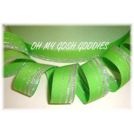 7/8 PRINCESS LIME GLITZ SPARKLE SILVER GROSGRAIN RIBBON