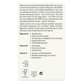 Alsiroyal Alsiroyal Magnesium 400 DIREKT Zitrone - Magnesium Komplex mit Vitamin B1 & D3 zur t?glichen Versorgung von Herz, Nerven, Muskeln & Knochen (40 Sticks) - vegan & ohne Zuckerzusatz
