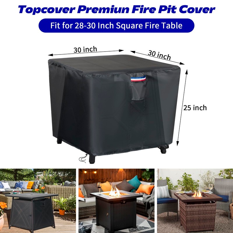 Topcover Fire Pit Cover - Waterproof 600D Square Fire Table