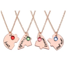 JSDDE Alloy Rhinestone Best Friends Forever and Ever BFF Necklace Engraved Puzzle Friendship Pendant Necklaces (Rose Gold-4pcs/set)