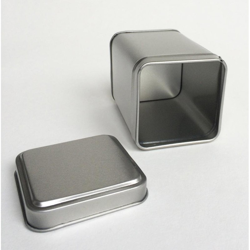 Silver 50 gram 8 centimeter square tin caddy