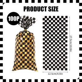 YQWIN 100Pcs Race Car Cellophane Bags Race Car Party Decorations Race Car Candy Bags Black White Checkered Bags Race Car Goodie Bags Racing Car Treat Bags Food Storage Bag for Racing Party Decorations