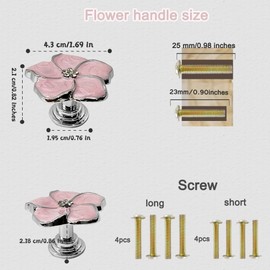 YDDXAQHB 4pcs Petal Handles Zinc Alloy Single Hole Flower Shape Inlaid Rhinestone Drawer Pull Kitchen Handle for Dresser Closet Furniture Handle（Pink Silver）