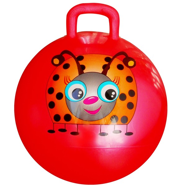 AppleRound Hippity Hoppity Hopball with Ball Pump, 18in/45cm Diameter for Age 3-6, Kangaroo Bouncer, Space Hopper Ball w/Handle for Children, Printed Design (Ladybug)