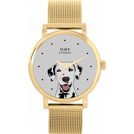 Toff London White and Black Dalmation Head Dog Watch Women's 38 mm Case 3ATM Waterproof Custom Designed Quartz Movement Luxury Fashion, grey, TLWS-29184