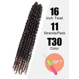 KAVSORAPI Passion Twist Hair 16 Inch Pre Looped Crochet Twist Short Pre Twisted Crochet Braids 8 Packs (T30/Ombre Medium Dark Brown)
