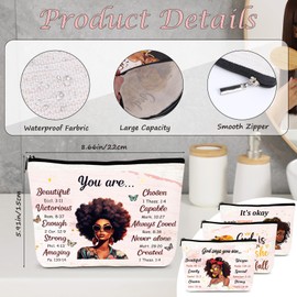 Luvsweets African American Makeup Bags - 4Pcs Inspirational Gifts for Black Women, Afro Queen Cosmetic Toiletry Bags with Zipper Pouch Organizer, Black Girls Owned Gifts for Friends Sisters Mom