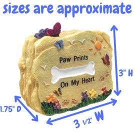 BANBERRY DESIGNS Dog Memorial Stone - Paw Prints on My Heart Rock with Butterflies, Flowers, Sun - Desktop Pet Remembrance - 3.25" W x 2.5" H x 1.5" D