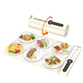 MUALIK Warming Mat for Food, Roll-UP Fast Heating Silicone with 6 Level Temperature, 2 Zone and 3 Pad Parallel Expansion, Automatic On-Off Timer Setting