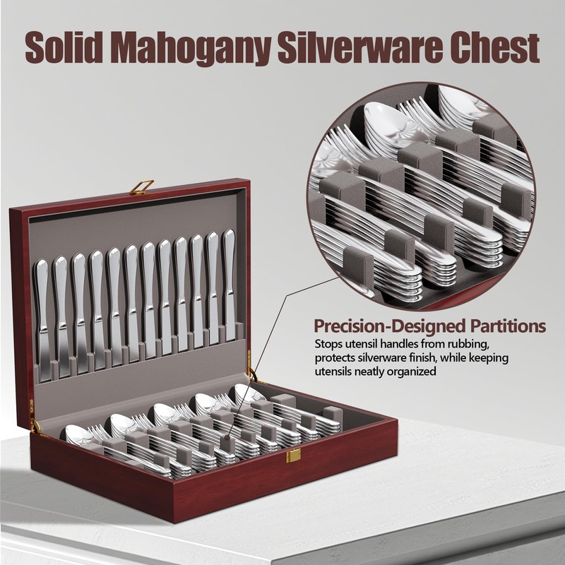 Gernshe Mahogany Wooden Silverware Box Storage,Silverware Chest without Silverware,Silverware Case