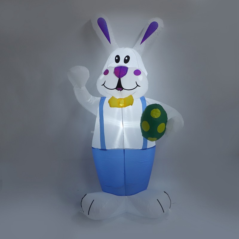 6.5FT High Easter Blue Bunny Holding Easter Egg Inflatable Yard